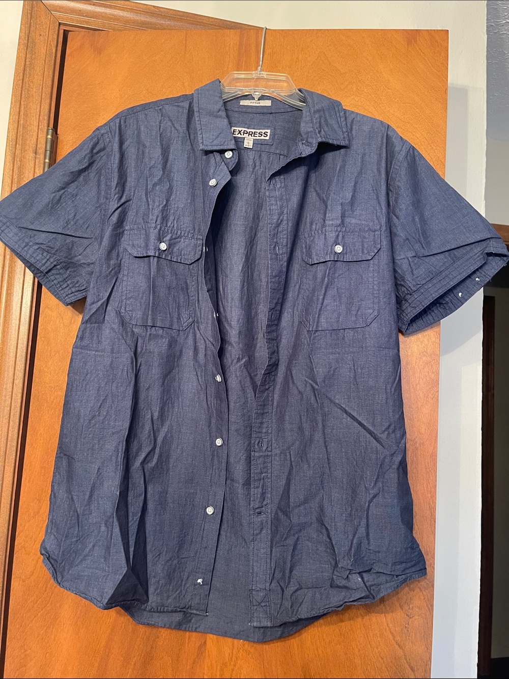 Express Short Sleeve Button-Down Shirt - Indigo Blue